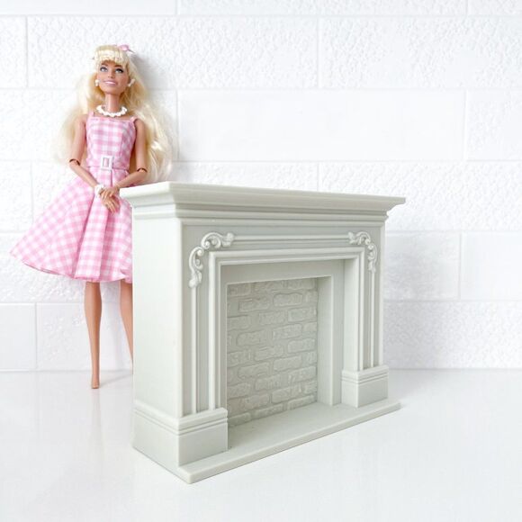 Dollhouse Miniature Fireplace Bone Mantle Brick Ornate 1:6 Scale Furniture - Picture 2 of 3